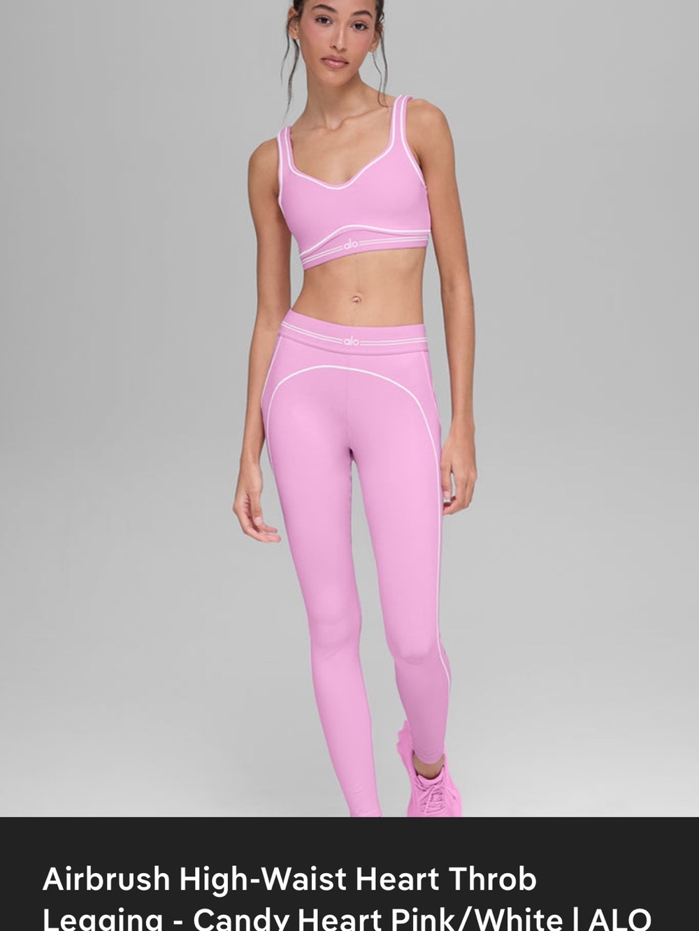 ALO Yoga Heart Throb Candy Heart Pink Sports Bra & High-Waist Leggings Set